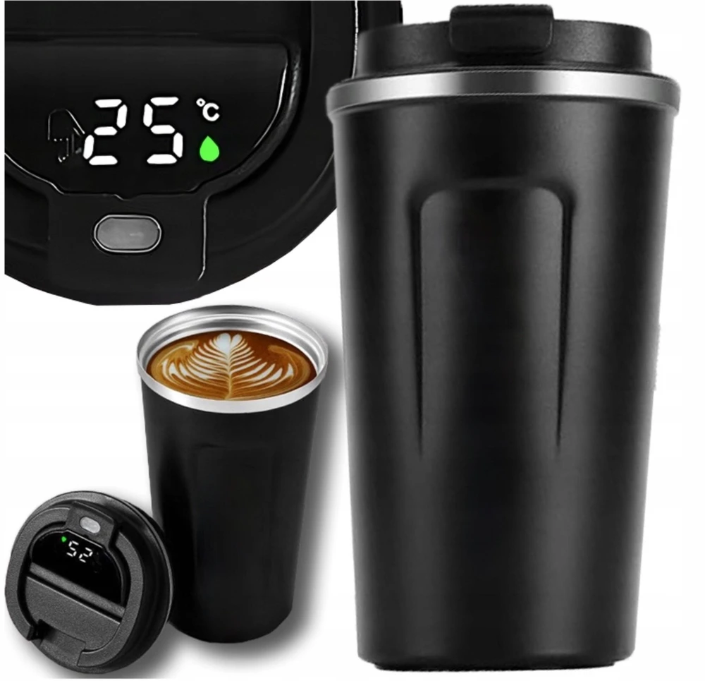Terminis puodelis, termosas 380ml, automobilinis laikiklis kavai, arbatai ir smart LED