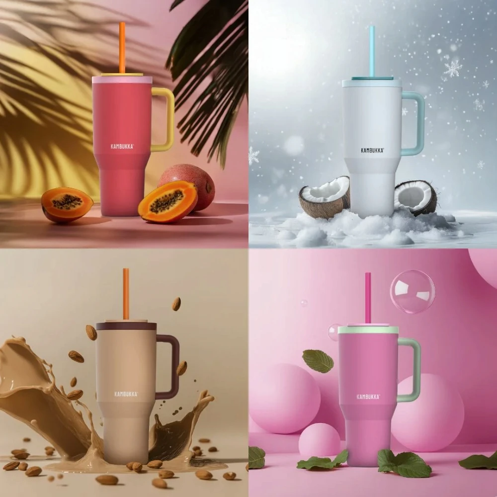 Terminių puodelių rinkinys Kambukka RIO su teleskopiniu šiaudeliu, 2x termo puodelis 950 ml, Exotic Twins