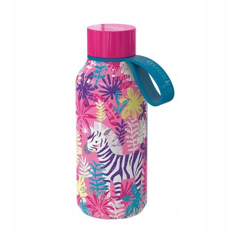 „Quokka Solid Kids“ su dirželiu - Nerūdijantis plienas, dvigubos sienelės, vakuuminis termosas, 330 ml (Zebras)
