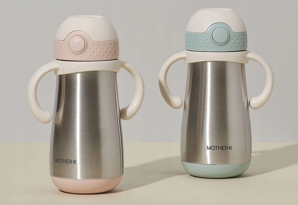 Termo gertuvė su šiaudeliu Mother-K Hug kreminė, 350 ml.