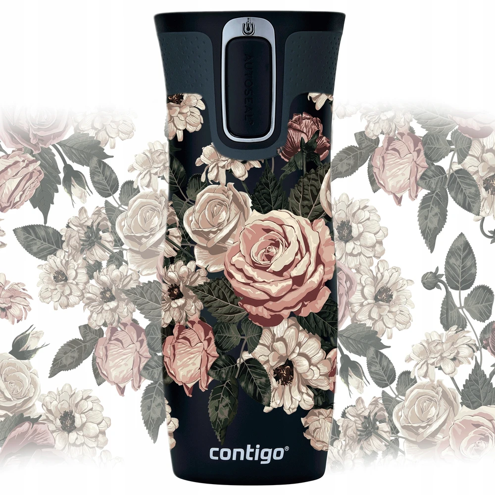 Termo puodelis Contigo West Loop 2.0 470 ml „Glamour Gėlės – Juodas”