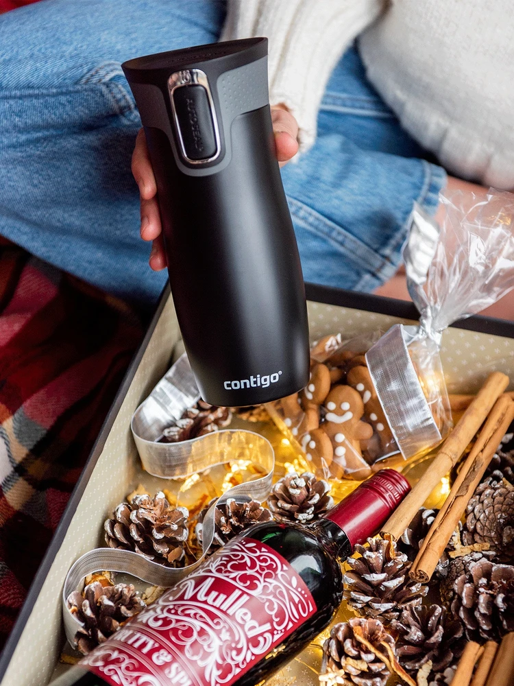 Termo puodelis Contigo West Loop 2.0 470 ml „Glamour Gėlės – Juodas”