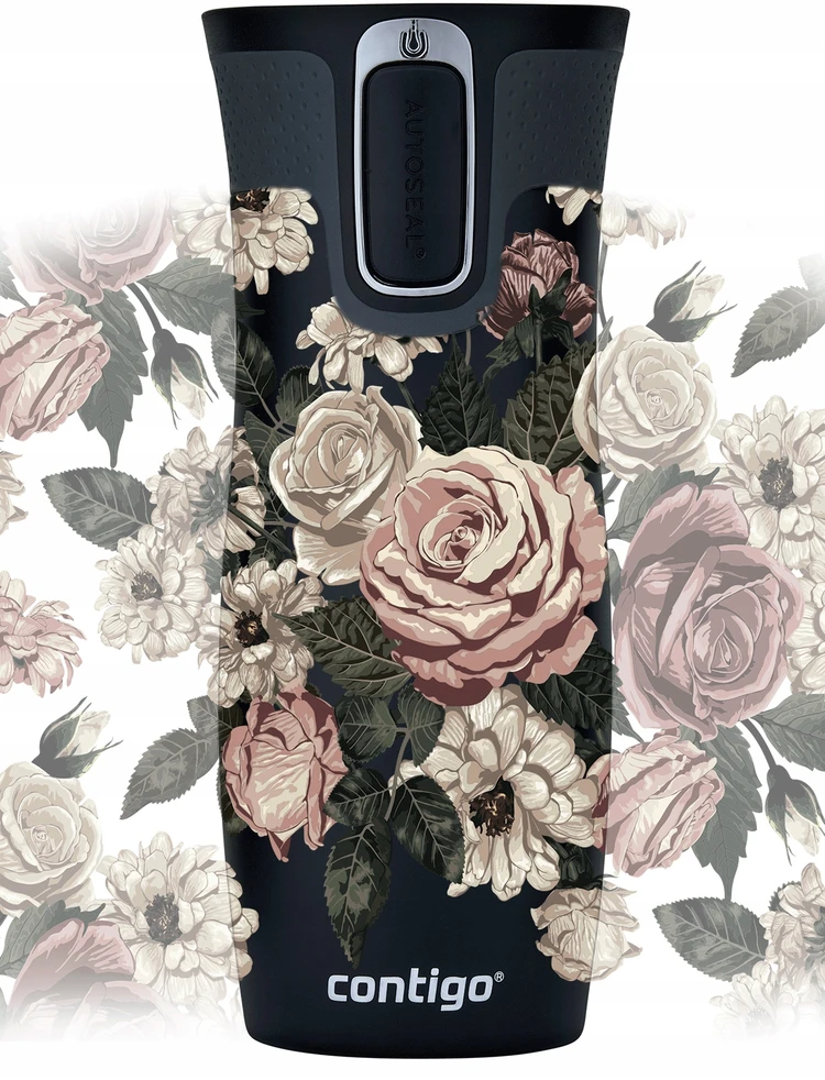 Termo puodelis Contigo West Loop 2.0 470 ml „Glamour Gėlės – Juodas”