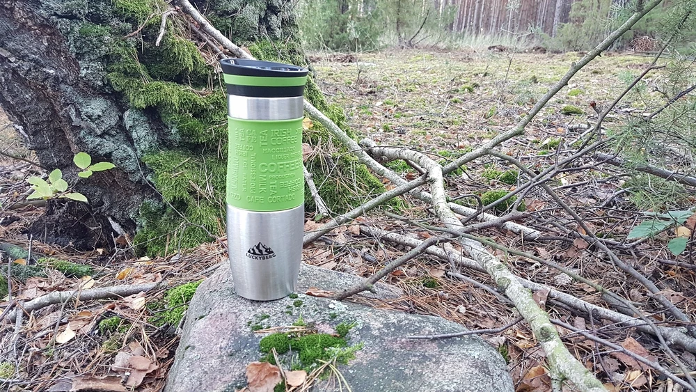 Termo puodelis Luckyberg 400 ml, nerūdijančio plieno, juodas