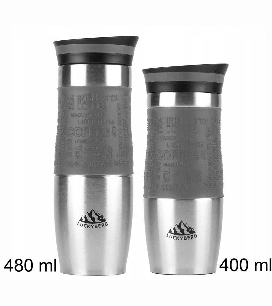 Termo puodelis Luckyberg 400 ml, nerūdijančio plieno, juodas