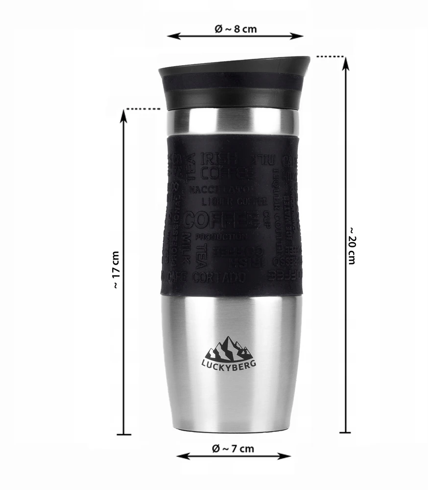 Termo puodelis Luckyberg 400 ml, nerūdijančio plieno, juodas