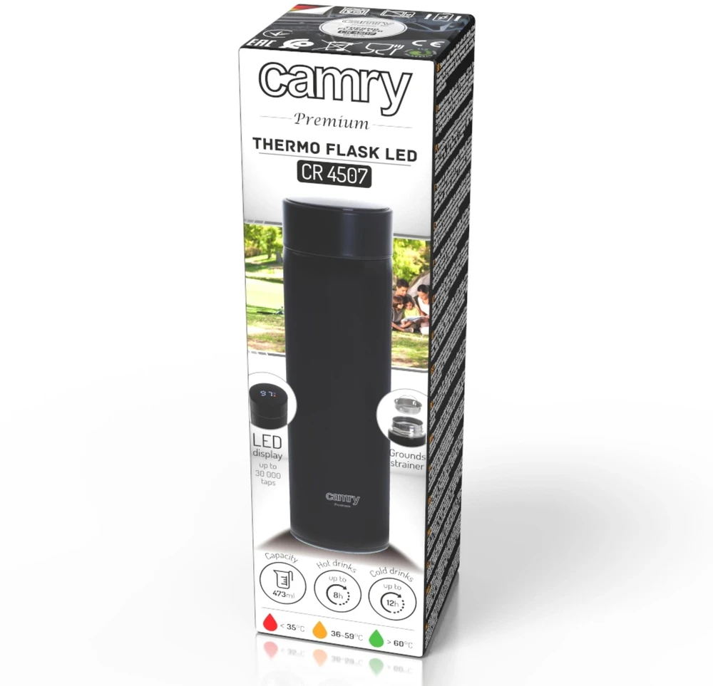Camry | Thermal Flask | CR 4507bk | Capacity 0.473 L | Material Nerūdijantis plienas/Silicone | Juodas