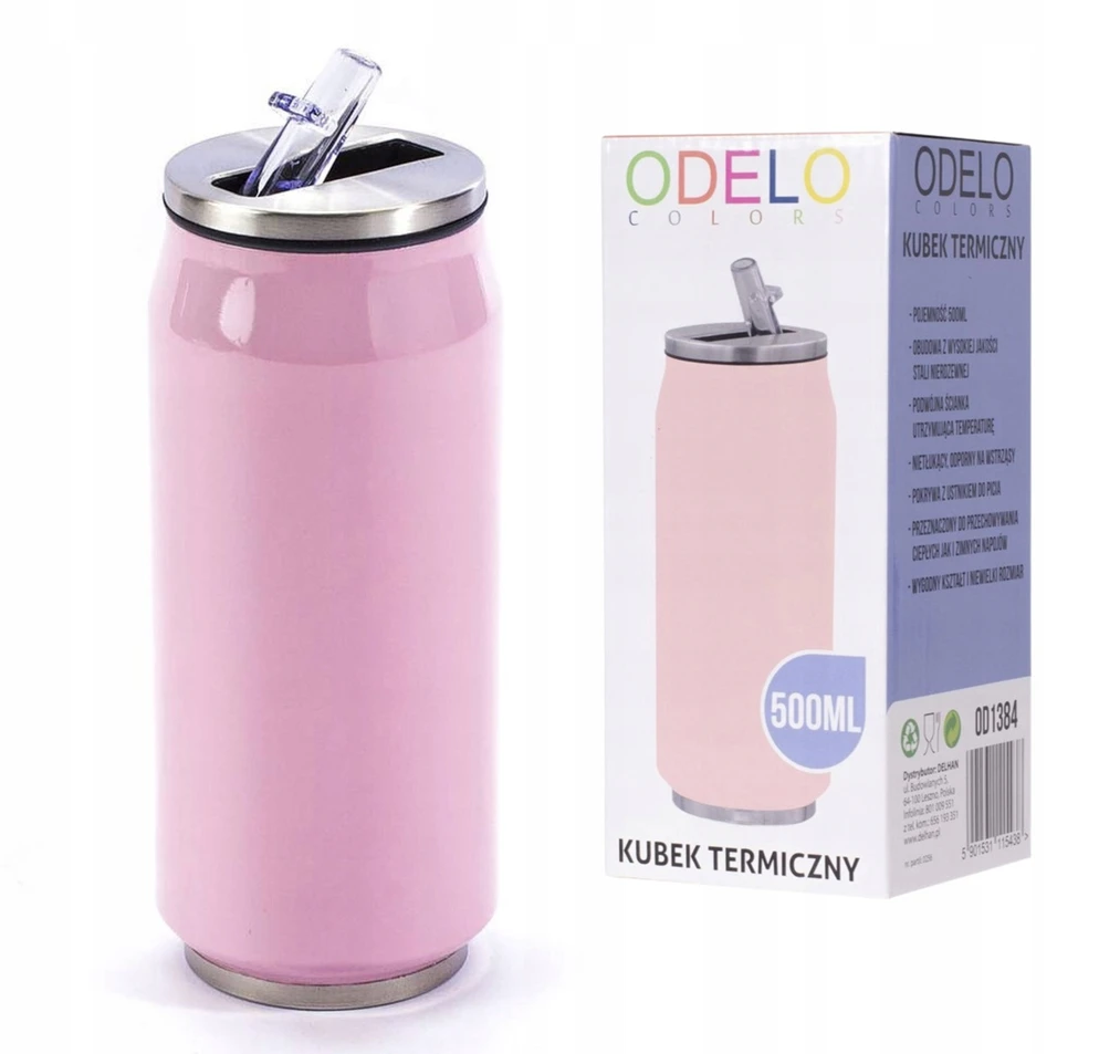 Termopuodelis, 500ml skardinė, termosas automobiliui, darbo mokyklai, Odelo, rožinis