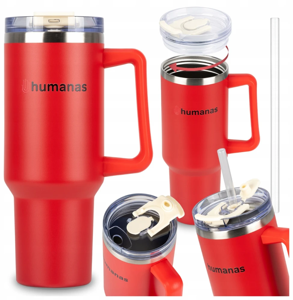 Termosas - Humanas Viva 1200 ml, Nepralaidus, Šiaudelis/Antgalis, Raudona