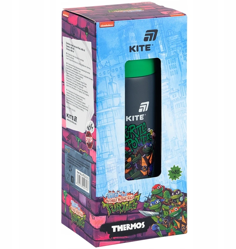 Termosas berniukui su puodeliu ir metaliniu sieteliu 480 ml NINJA TURTLES Kite