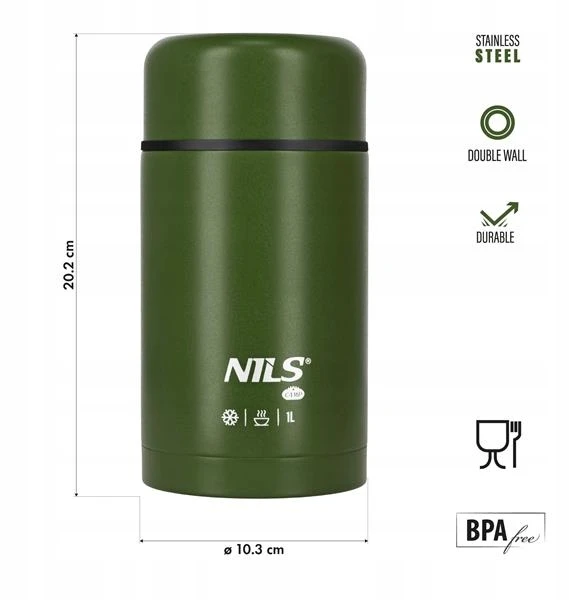 Termosas maistui Nils Camp 1l žalias, nerūdijančio plieno, sandarus