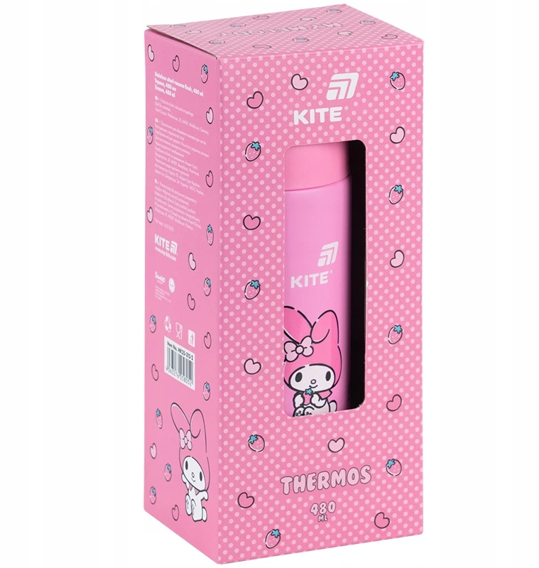 Termosas mergaitėms su puodeliu, metalinis sietelis, 480ml, rožinis MY MELODY Kite