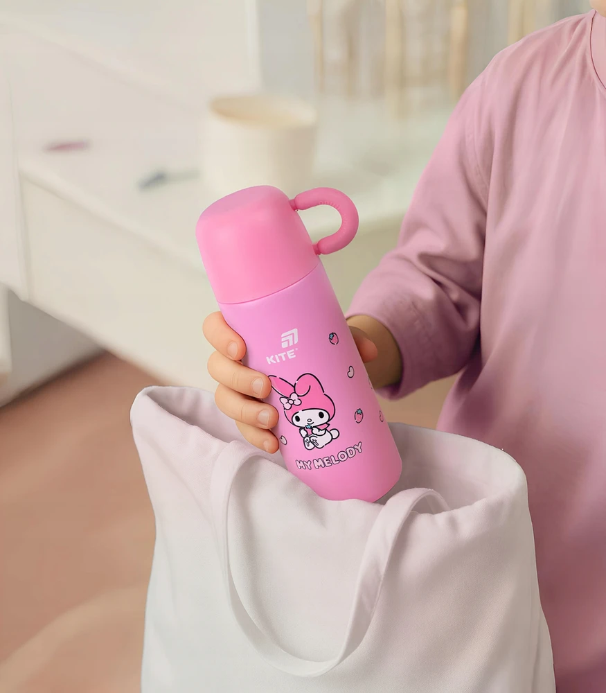 Termosas mergaitėms su puodeliu, metalinis sietelis, 480ml, rožinis MY MELODY Kite