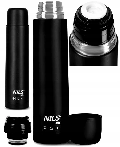 Termosas Nils Camp Nc3804 1000 ml, juodas, kelioninis, nerūdijančio plieno