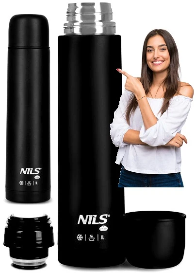 Termosas Nils Camp Nc3804 1000 ml, juodas, kelioninis, nerūdijančio plieno