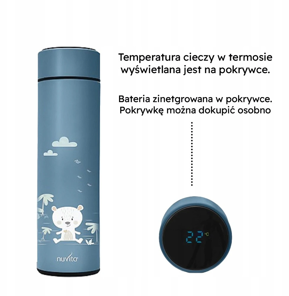 Termosas Nuvita 500 ml su LED temperatūros jutikliu, mėlynas, vaikams