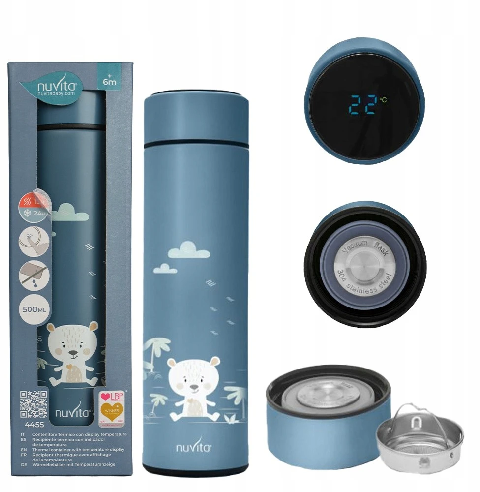 Termosas Nuvita 500 ml su LED temperatūros jutikliu, mėlynas, vaikams