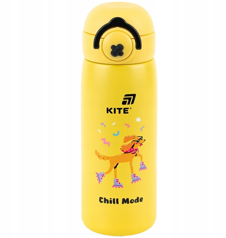 Termosas su šiaudeliu vaikams, geltonas, su metaliniu sieteliu, 430 ml Kite