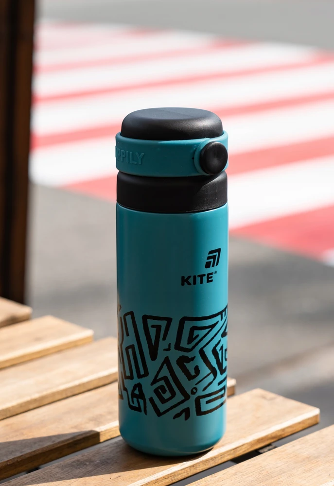 Termosas su snapeliu ir puodeliu vaikams, 500 ml, su sieteliu, mėlynas Kite