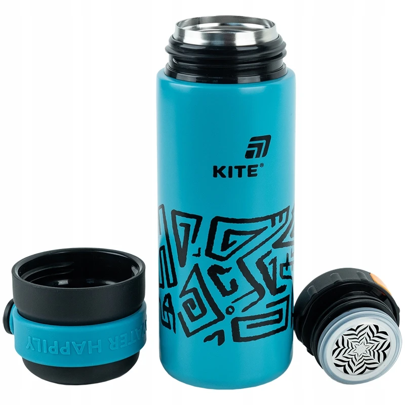 Termosas su snapeliu ir puodeliu vaikams, 500 ml, su sieteliu, mėlynas Kite
