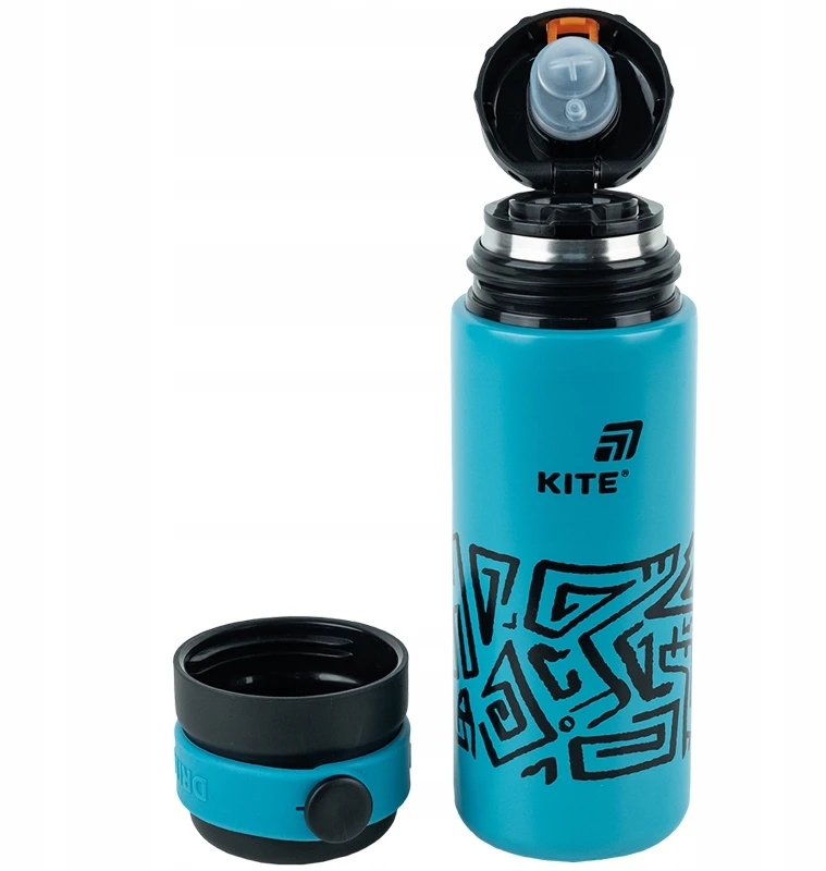 Termosas su snapeliu ir puodeliu vaikams, 500 ml, su sieteliu, mėlynas Kite