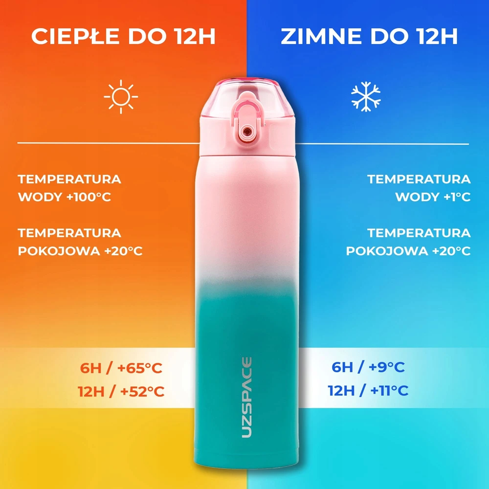 Termosinė gertuvė Uzspace X5 500ml, nerūdijančio plieno, 12h šilumos/šalčio išlaikymas