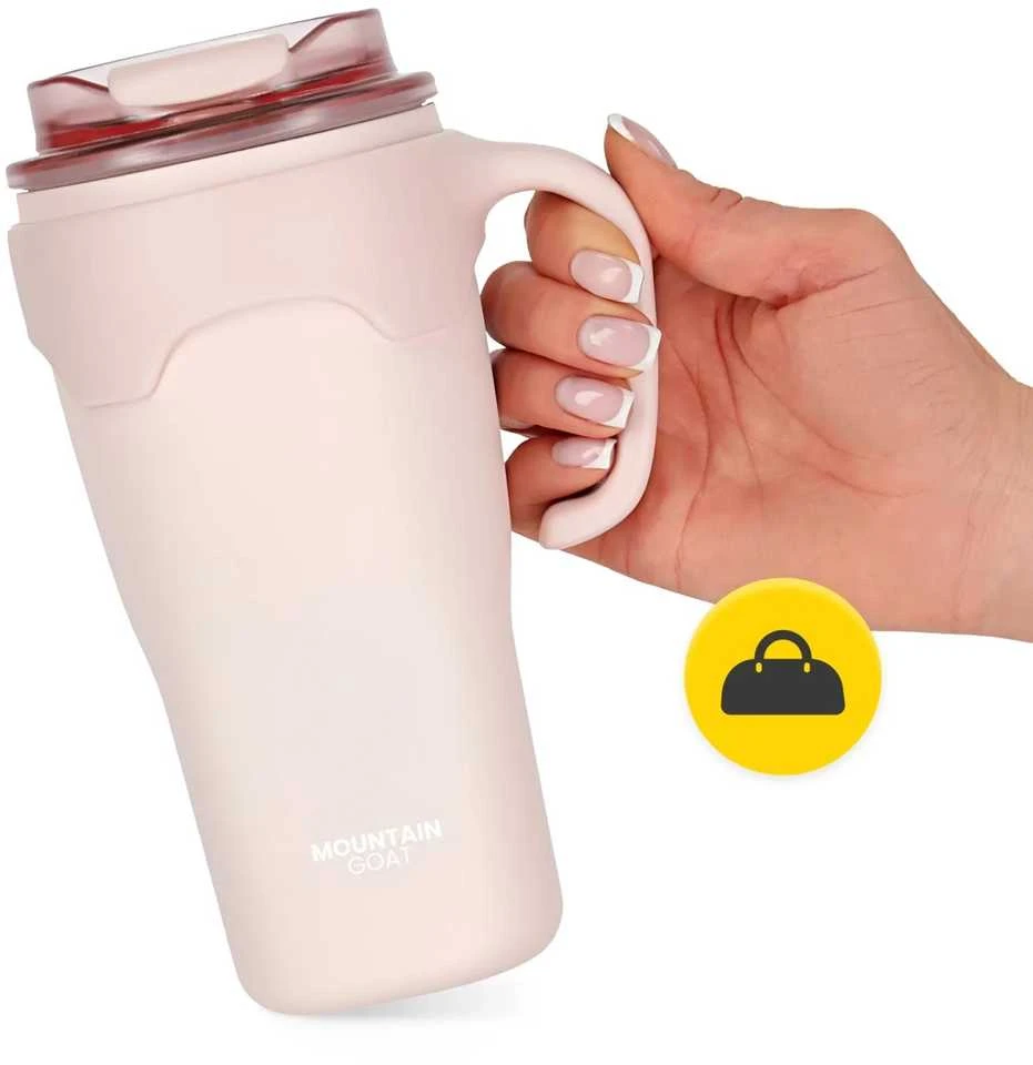 Termosinis puodelis su šiaudeliu, 650 ml, rožinis