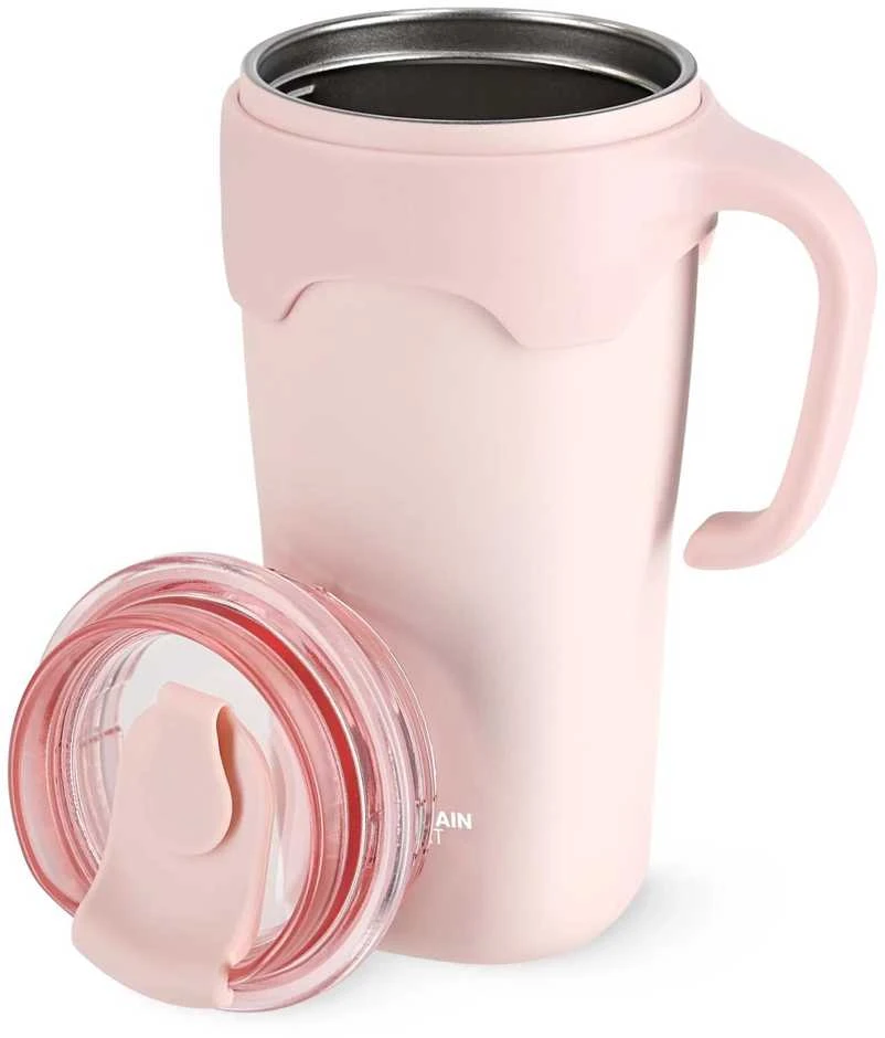 Termosinis puodelis su šiaudeliu, 650 ml, rožinis