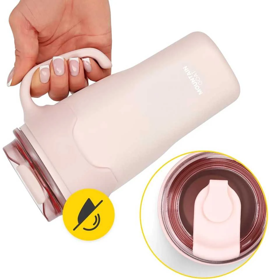 Termosinis puodelis su šiaudeliu, 650 ml, rožinis