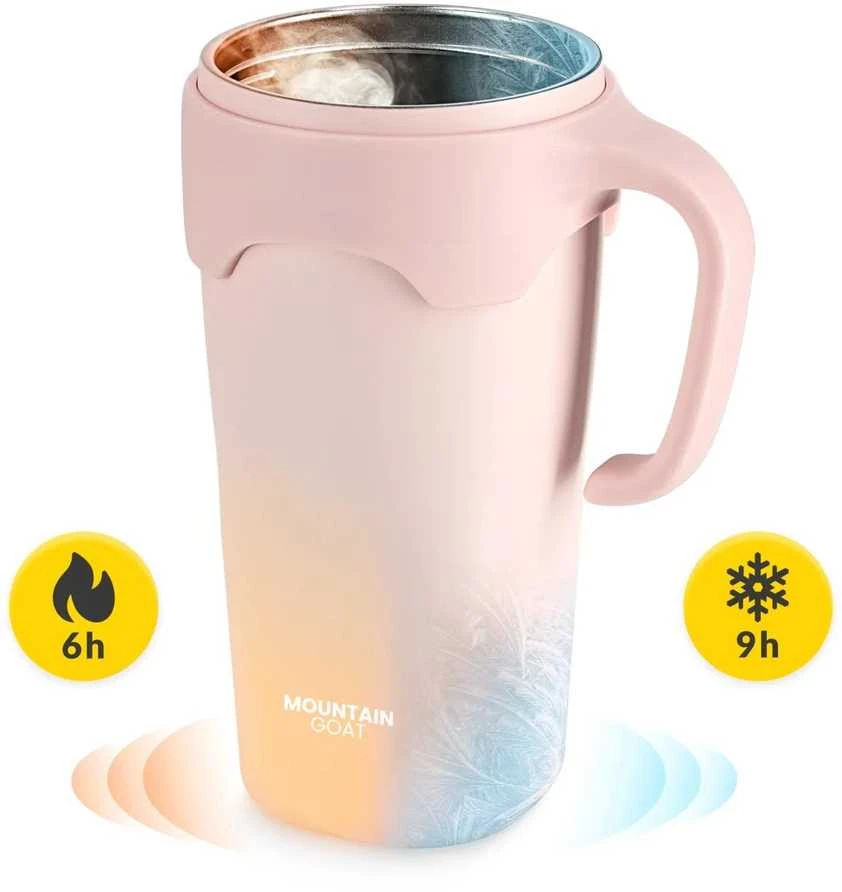 Termosinis puodelis su šiaudeliu, 650 ml, rožinis