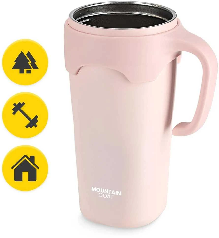 Termosinis puodelis su šiaudeliu, 650 ml, rožinis
