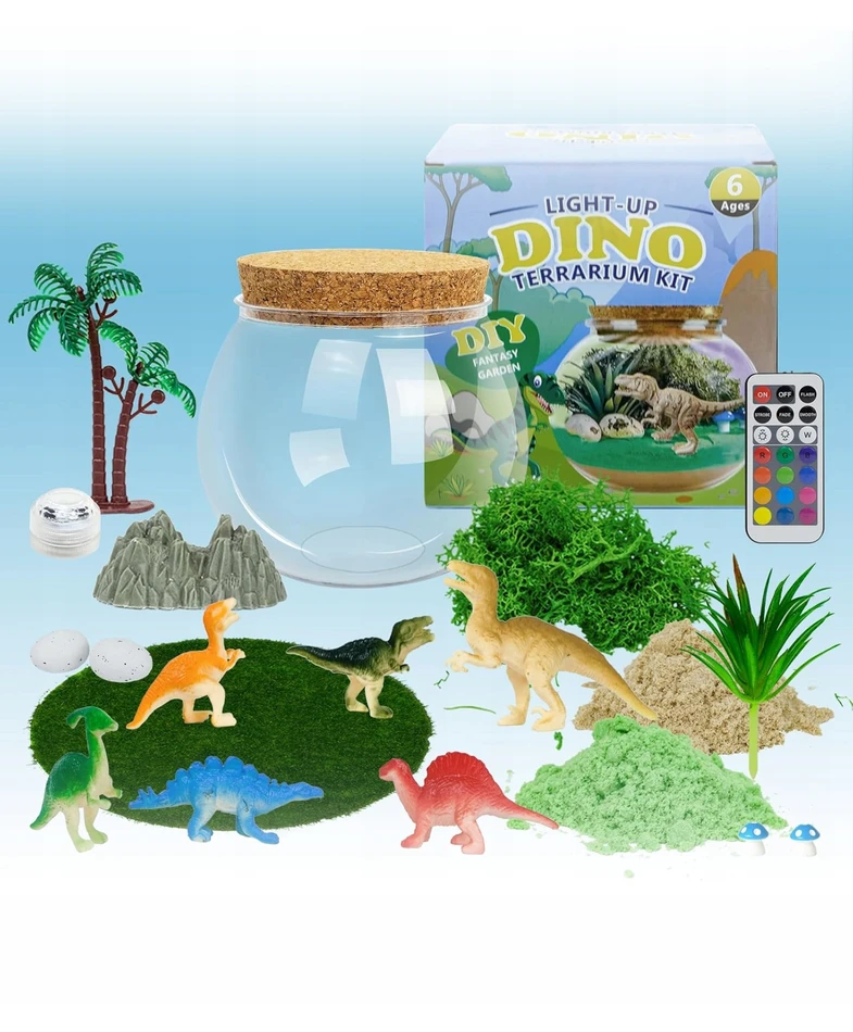 TERRARIUM DINOSAURS „pasidaryk pats“ LED NAKTINIS LEMPAS NUOTOLINIO NUSTATYMAS 13 SPALVŲ RINKINYS VAIKAMS