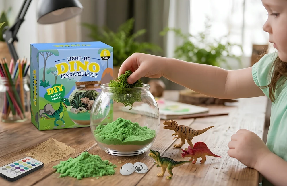 TERRARIUM DINOSAURS „pasidaryk pats“ LED NAKTINIS LEMPAS NUOTOLINIO NUSTATYMAS 13 SPALVŲ RINKINYS VAIKAMS