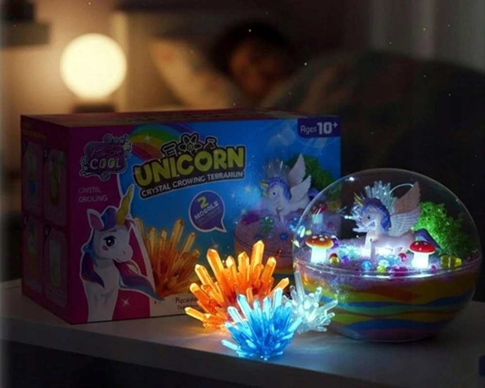 TERRARIUM UNICORN LED LEMPAS VAIKŲ KAMBARIO RINKINYS SU KRISTOLAIS