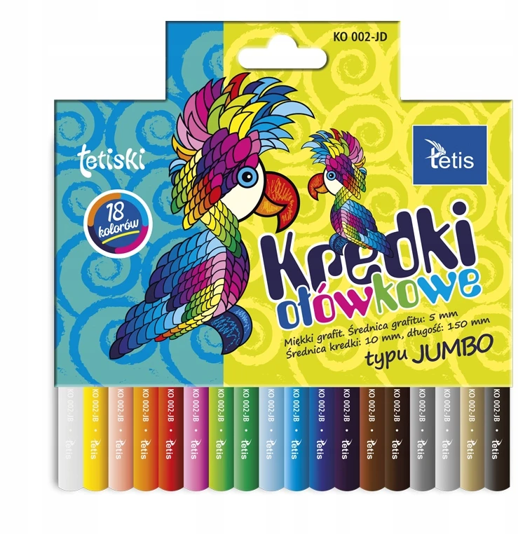 Tetis Jumbo spalvoti pieštukai, 18 spalvų