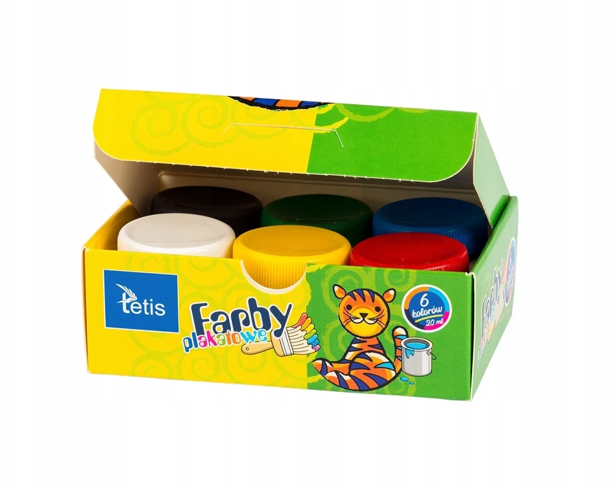 Tetis plakatų dažai, 6 spalvų, 20 ml, intensyvūs, plaunami