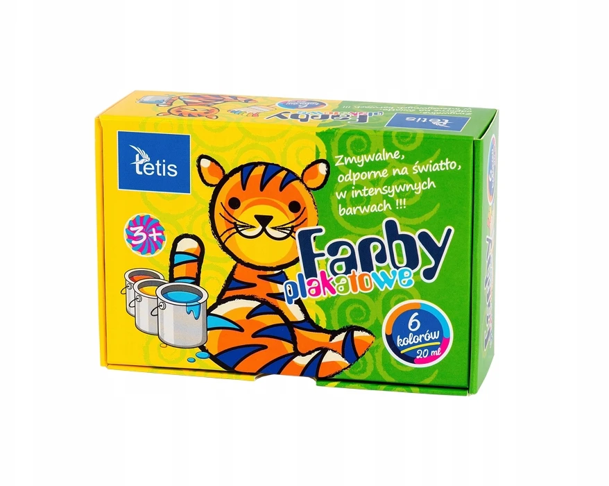 Tetis plakatų dažai, 6 spalvų, 20 ml, intensyvūs, plaunami