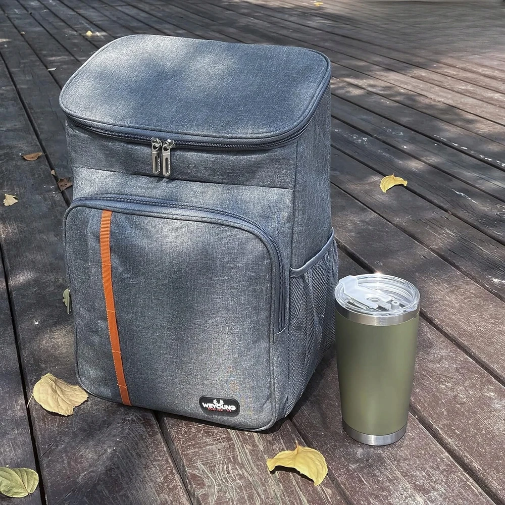 THERMAL BAG 23L, atsparus vandeniui kelionėms, iškyloms ir paplūdimiui, pilkas, išlaiko temperatūrą iki 12 valandų