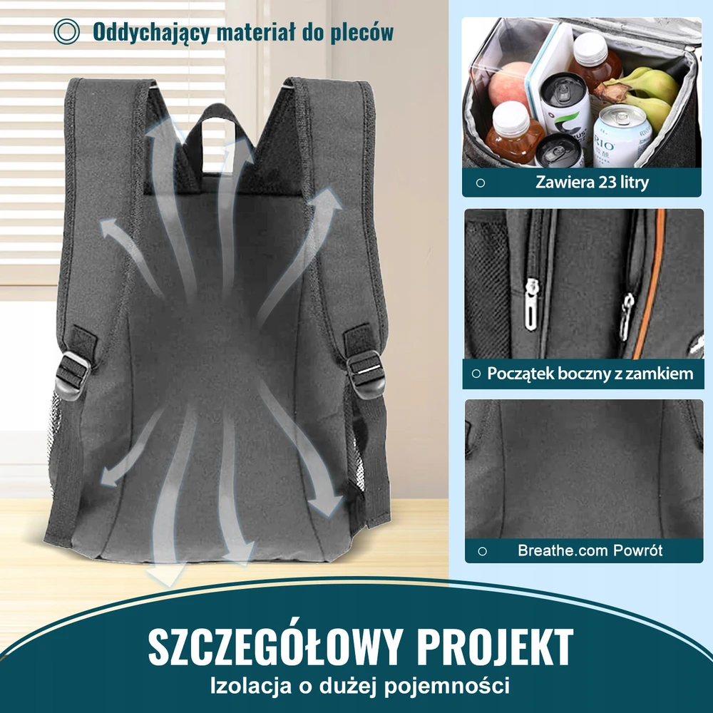 THERMAL BAG 23L, atsparus vandeniui kelionėms, iškyloms ir paplūdimiui, pilkas, išlaiko temperatūrą iki 12 valandų
