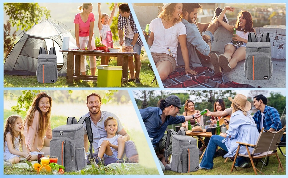 THERMAL BAG 23L, atsparus vandeniui kelionėms, iškyloms ir paplūdimiui, pilkas, išlaiko temperatūrą iki 12 valandų