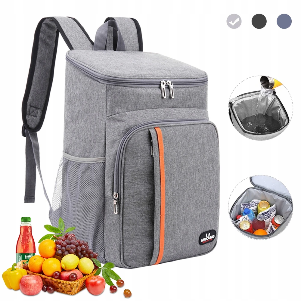 THERMAL BAG 23L, atsparus vandeniui kelionėms, iškyloms ir paplūdimiui, pilkas, išlaiko temperatūrą iki 12 valandų