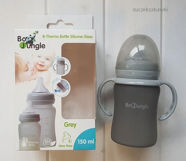 Thermo GLASS buteliukas iš silikono 150 ml Bo Jungle Pilkas