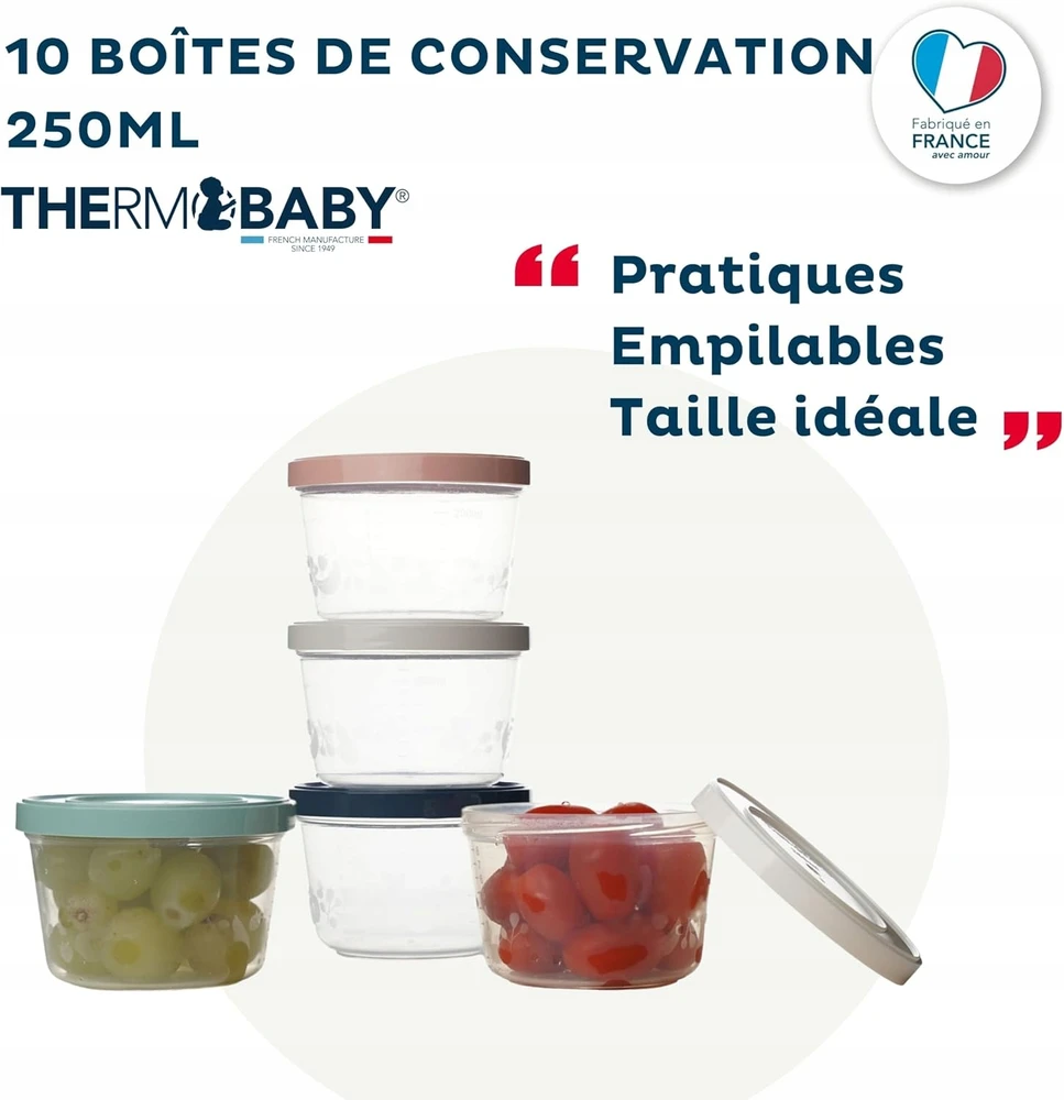 THERMOBABY kūdikių maisto indeliai 10x250 ml spalvingi