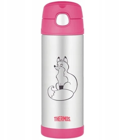 Thermos Termosas su šiaudeliu vaikams - 470 ml, nerūdijančio plieno, rožinis