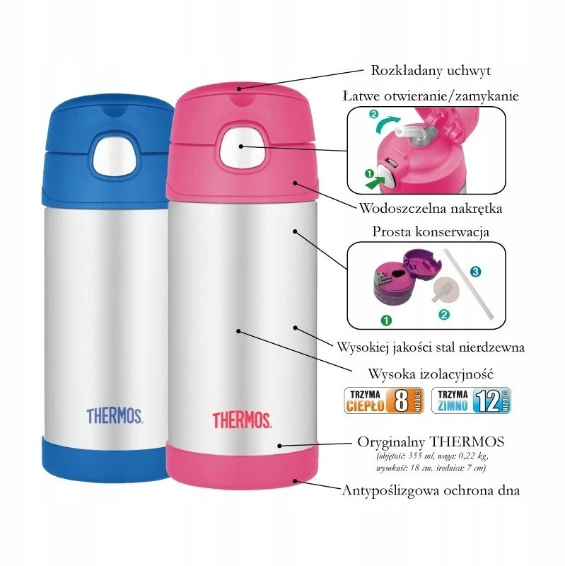 Thermos Vaikiškas termosas su šiaudeliais – rožinis