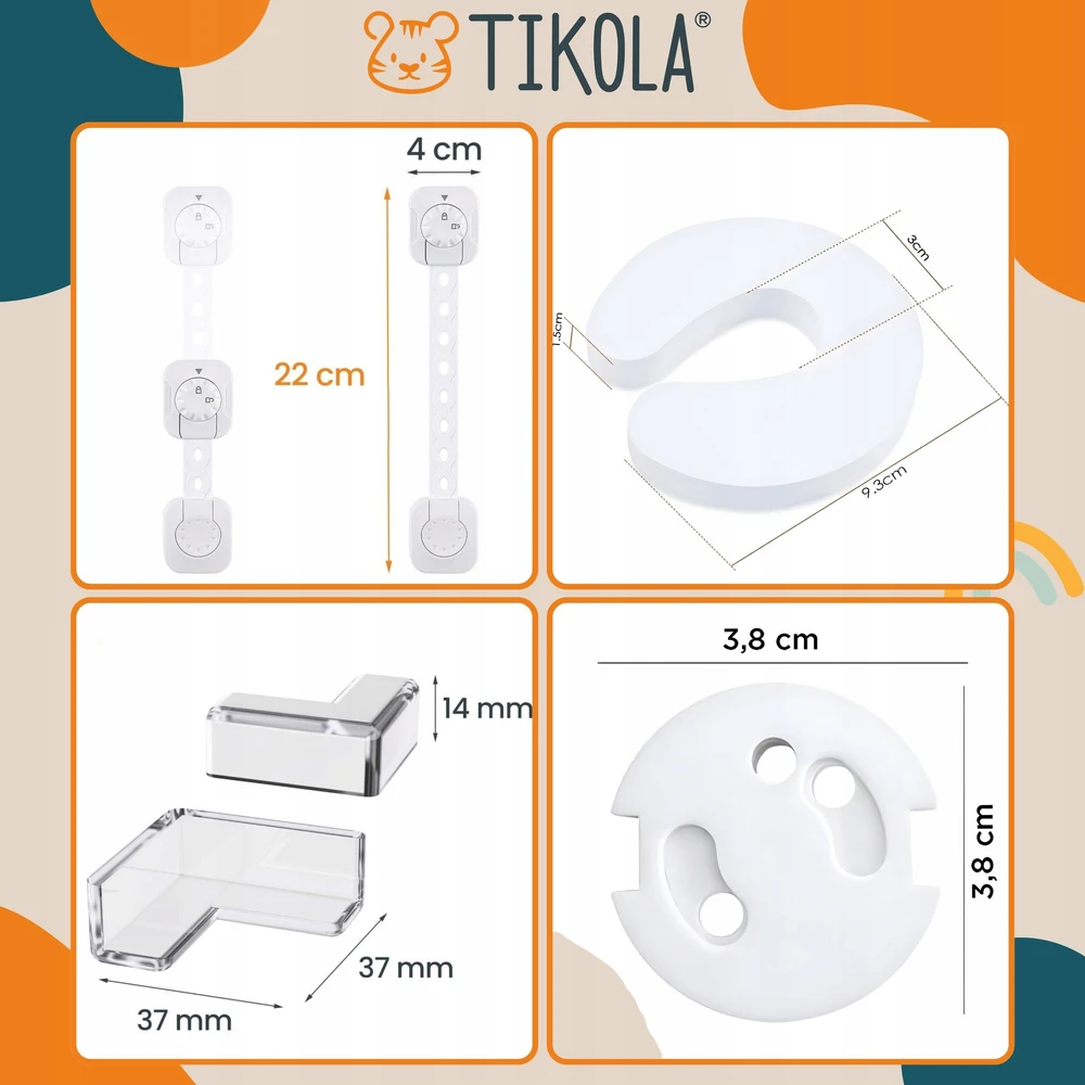 Tikola Apsaugų komplektas spintelėms, stalčiams, KAMPINIAI KRAŠTAI, LIZDO UŽRAKTA, 24 ELEMENTAI