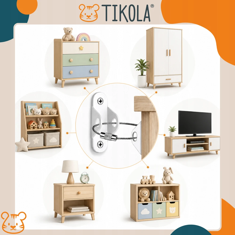 Tikola Baldų inkaras, baldų tvirtinimas prie sienos, apsauga nuo apvirtimo