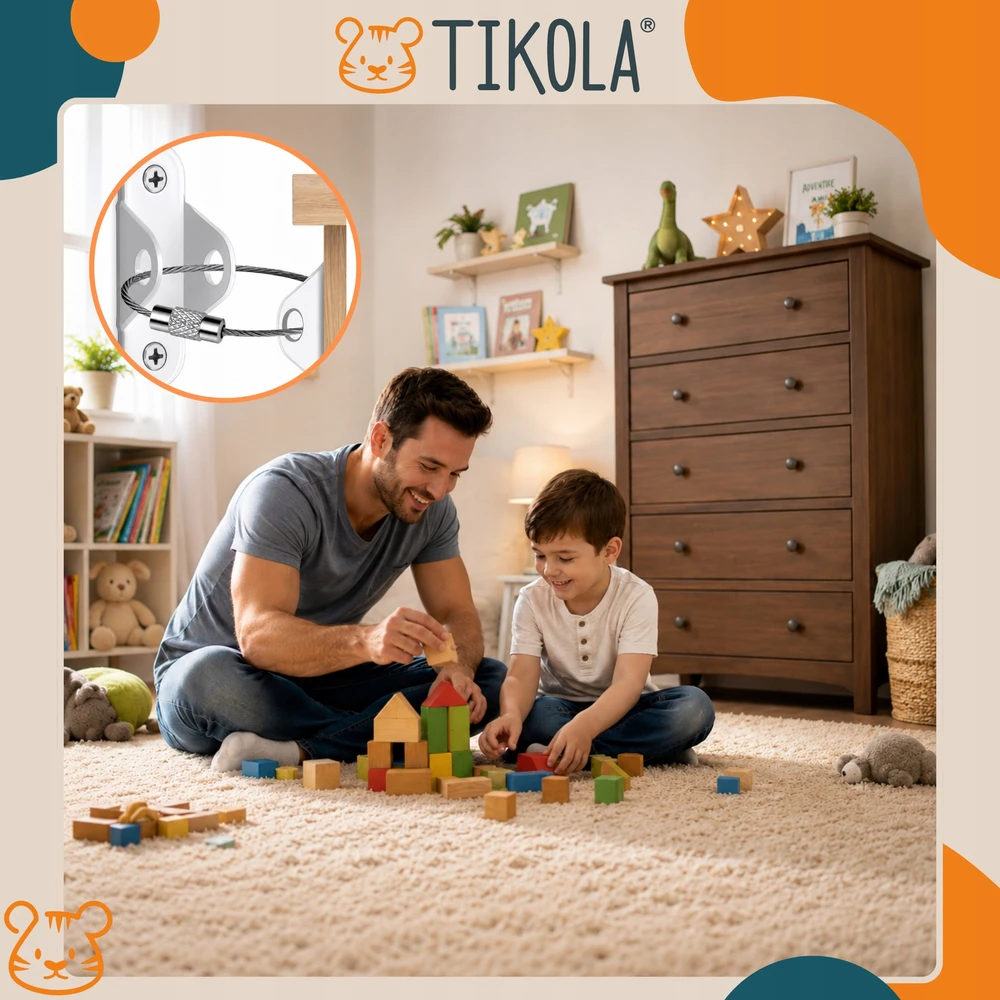Tikola Baldų inkaras, baldų tvirtinimas prie sienos, apsauga nuo apvirtimo