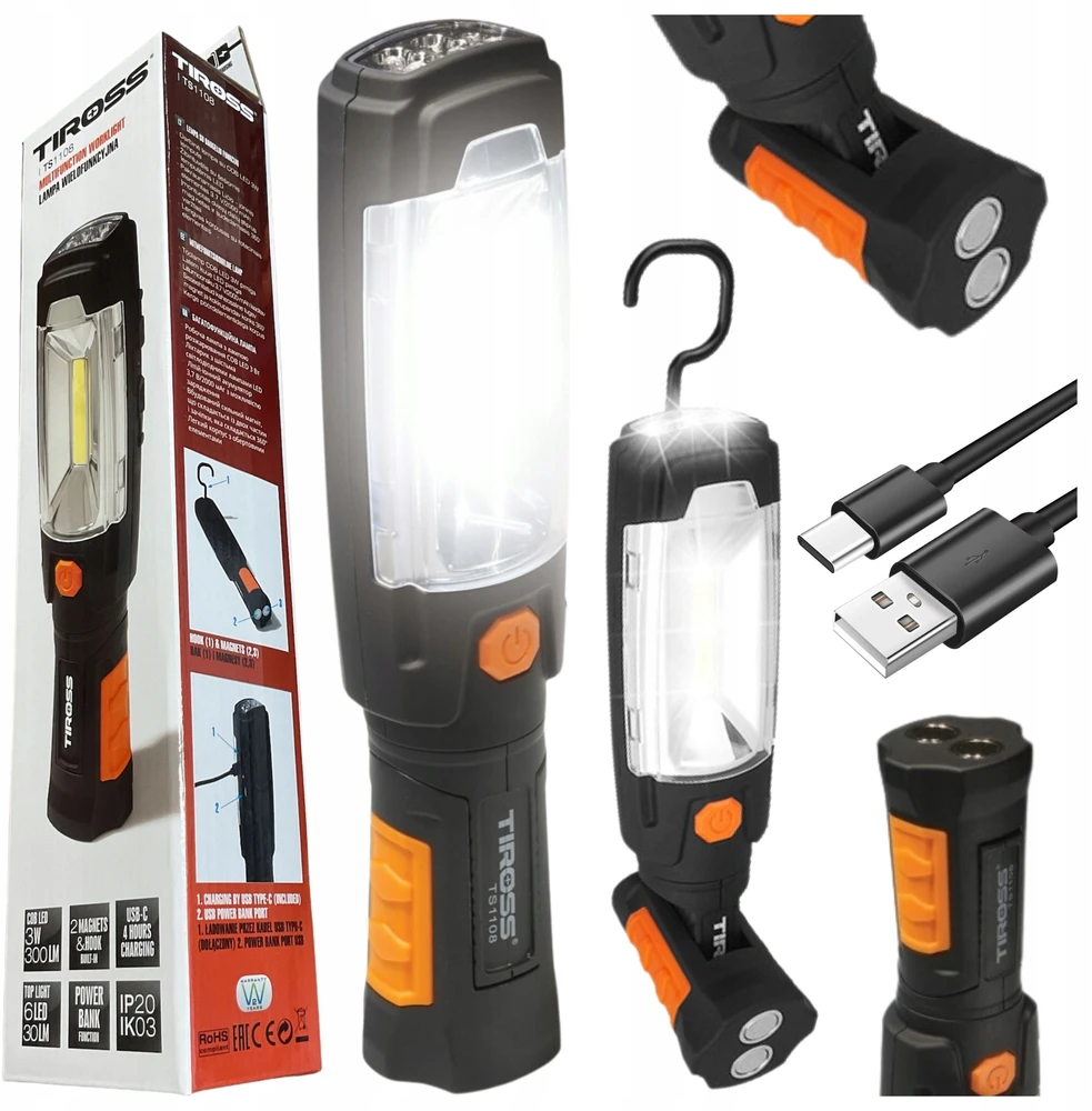 TIROSS akumuliatorinis žibintas 3W COB TS-1108