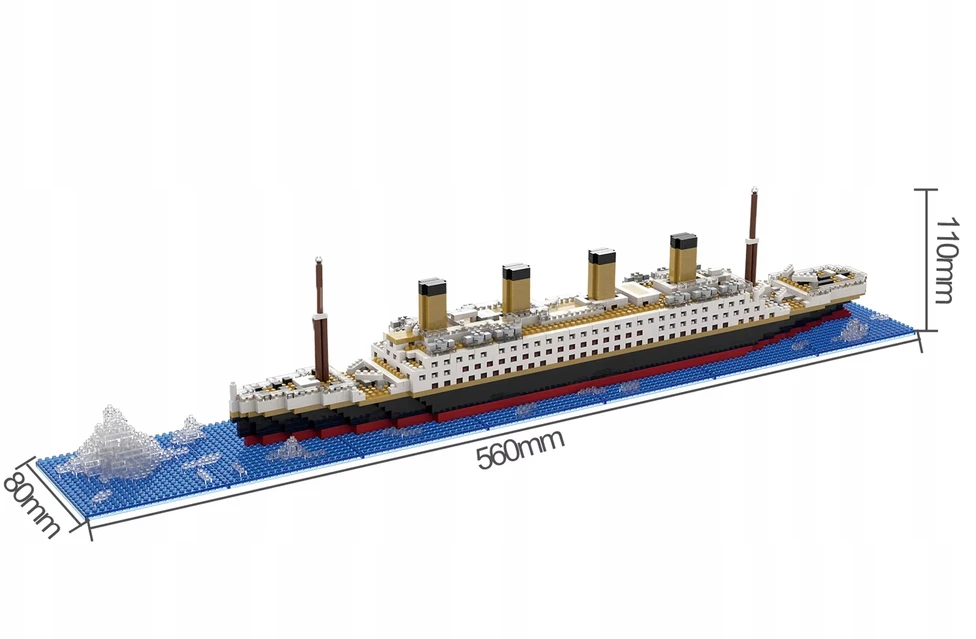 Titanikas DIKOM BLOCKS laivo modelis 1878 elementai 3D laivas TYTANIK MINI